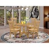 HomeStock 5-Piece Natural Oak Finish Solid Wood Top Dining table with 4 Chairs with Slat Back - 2 of 4