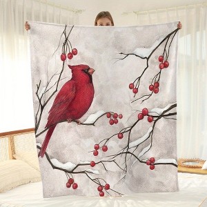 Lomsoe Red Bird Winter Flannel Throw Blanket, All-Season, Versatile Use, Christmas Gift. - 1 of 4