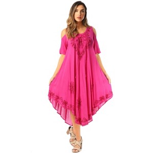 Riviera Sun Lace-Up Cold Shoulder Casual Dress with Tonal Embroidery - 1 of 3