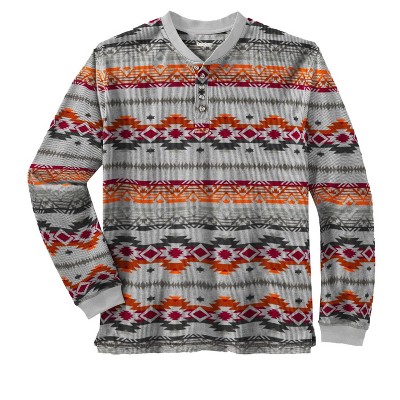 KingSize Men's Big & Tall Waffle-Knit Thermal Waffle Henley Tee - Tall -  XL, Grey Aztec Print Multicolored Long Underwear Top