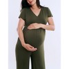 Women's Short Sleeve V-Neck Flare Leg Jumpsuit | Motherhood Maternity - 3 of 4