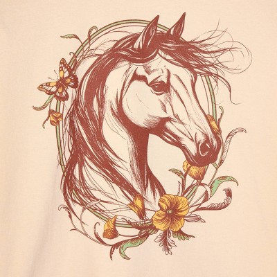 Cat & Jack Girls' Short Sleeve 100% Cotton 'Horse' Oversized Graphic T-Shirt - Cat & Jack™ Beige L — фото 3