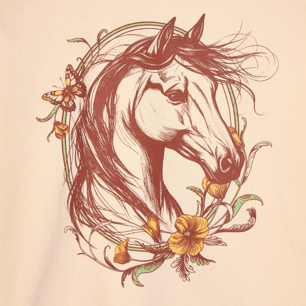 Girls' Short Sleeve 100% Cotton 'Horse' Oversized Graphic T-Shirt - Cat & Jack™ Beige - thumbnail 3