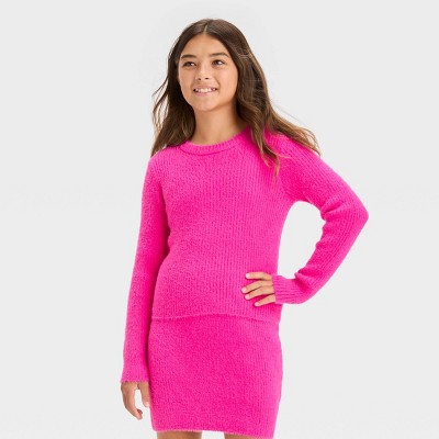 Girls' Fuzzy Ribbed Crewneck Sweater - Art Class™ Red L : Target