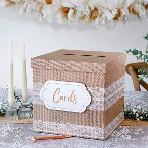 Kate Aspen Rustic Elegance Wedding and Party Card Box - Burlap and Lace - 1 of 4