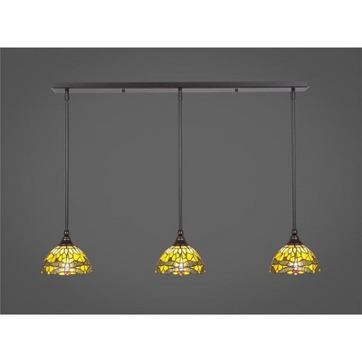 Toltec Lighting Any 3 - Light Chandelier in  Dark Granite with 7" Amber Dragonfly Art Glass Shade