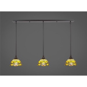 Toltec Lighting Any 3 - Light Chandelier in  Dark Granite with 7" Amber Dragonfly Art Glass Shade - 1 of 1