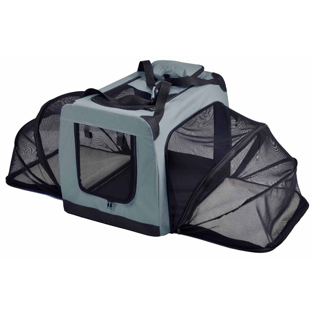 Photos - Other Pet Supplies Pet Life Hounda Accordion Metal Framed Soft-Folding Collapsible Dual-Sided Expandable Dog Crate - M - Gray 