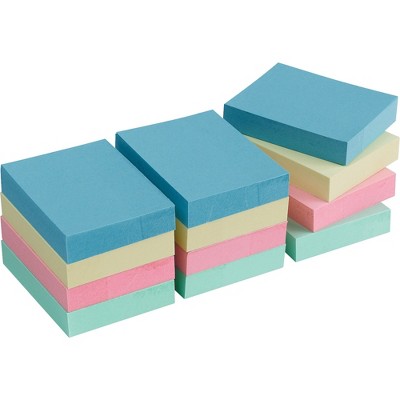 Business Source Adhesive Notes Plain 1-1/2"x2" 100 Sh/PD 12/PK AST Pastel 16500