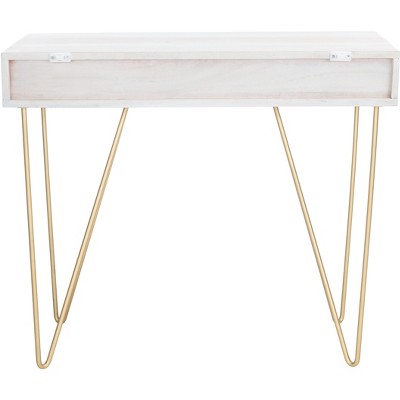 White and Brass Wood Writing Desk with Drawer