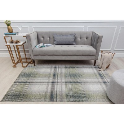 Gray Plaid Synthetic Easy Care Area Rug, 2'6" x 8'