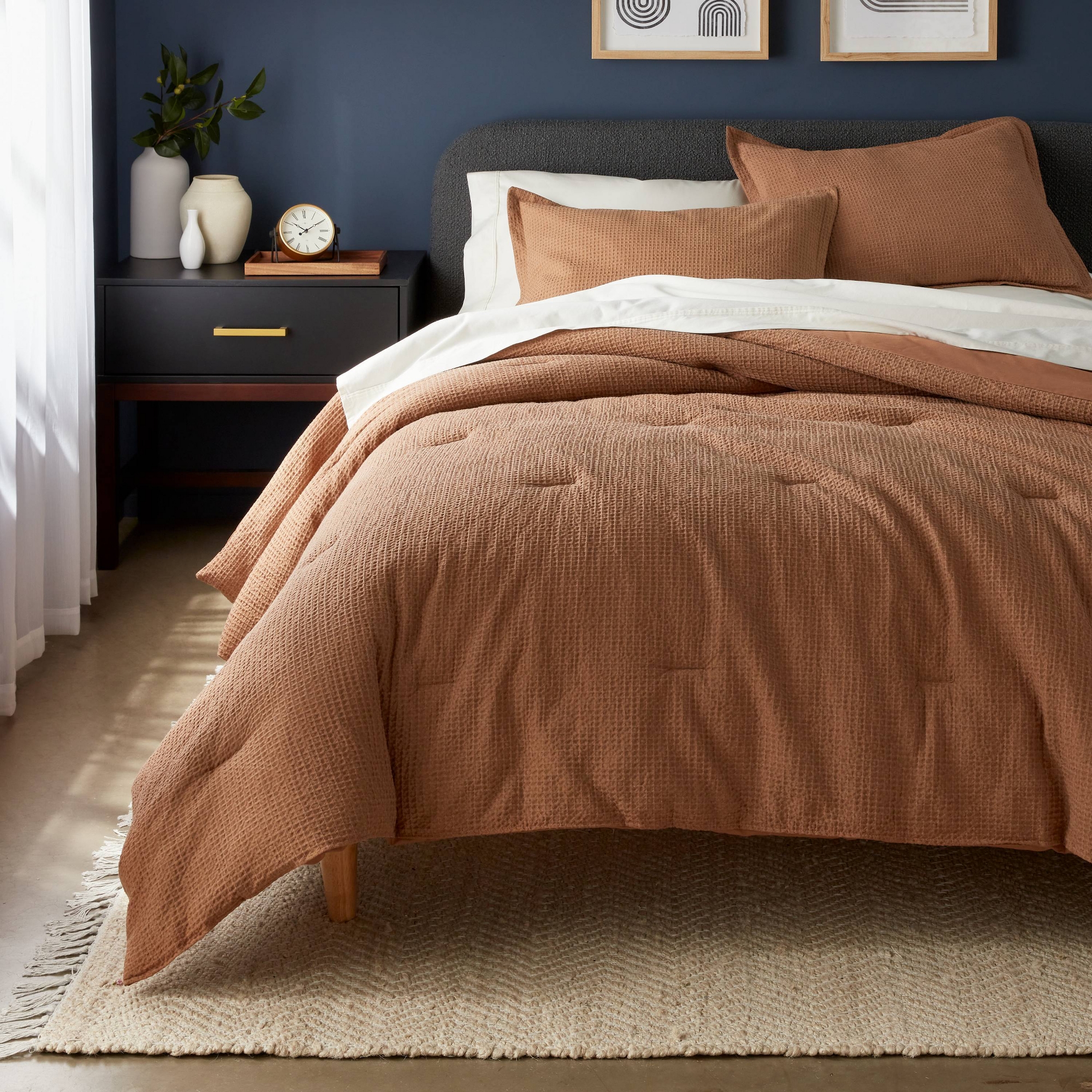 Full/Queen Washed Waffle Weave Comforter and Sham Set Camel - Threshold™