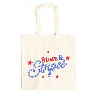 City Creek Prints Western Stars And Stripes Canvas Tote Bag - 15x16 - Natural