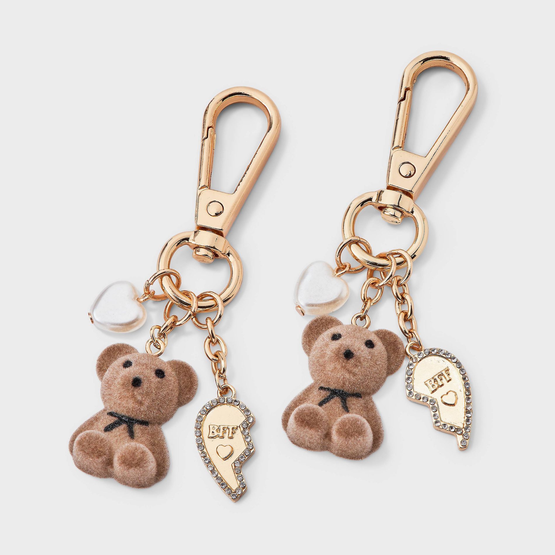 Girls' BFF Teddy Bear Bag Charm with Broken Hearts 2ct - art class™ Brown