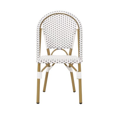 Gray and White Bamboo Print Outdoor Armless Bistro Chairs, Set of 4