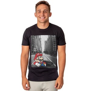 Seven Times Six Super Mario T-Shirt Men's Black and White City Scene Graphic Tee - 1 of 4