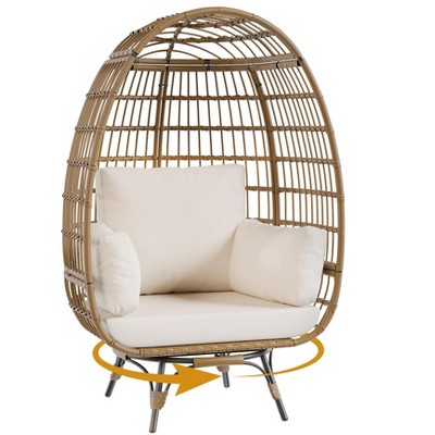360 Swivel Wicker Egg Chair, Indoor Outdoor Rattan Lounge Chairs with Cushions for Indoor Living Room Bedroom Outside Patio Backyard Balcony
