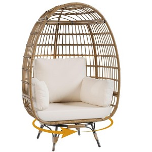 360 Swivel Wicker Egg Chair, Indoor Outdoor Rattan Lounge Chairs with Cushions for Indoor Living Room Bedroom Outside Patio Backyard Balcony - 1 of 4