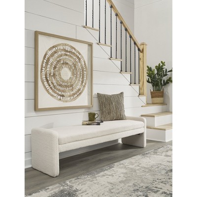 Cream Faux Shearling Upholstered Contemporary Bench