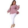 Agnes Orinda Women's Plus Size Textured Keyhole Cut Out Long Sleeve Swiss Dots Babydoll Peplum Blouse - 3 of 4