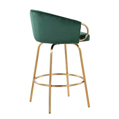 Emerald Green Velvet Swivel Counter Stools with Gold Metal Base, Set of 2