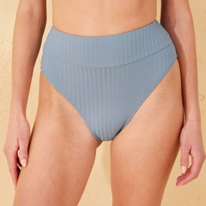 Women's Ribbed High Waist High Leg Cheeky Bikini Bottom - Shade & Shore™ Blue - 1 of 4