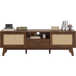 Lirago Rattan TV Stand Mid Century Modern Wood TV Media Console with Drawer and 2 Cabinets Boho Entertainment Center for Living Room - 1 of 4