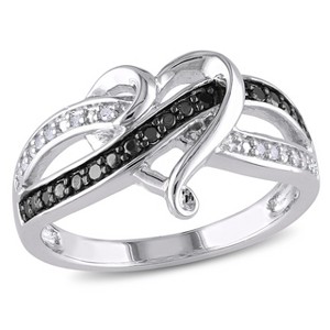 EVERLY JEWELRY | Sterling Silver with Black Rhodium 1/8 CT TW Black and White Diamond Heart Ring - 1 of 4