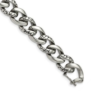 Black Bow Jewelry 14mm Stainless Steel Textured & Polished Curb Chain Bracelet, 8.5 Inch - 1 of 4