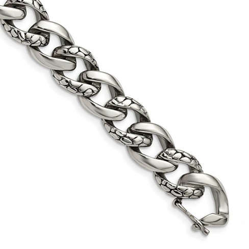 Black Bow Jewelry 14mm Stainless Steel Textured & Polished Curb Chain Bracelet, 8.5 Inch - image 1 of 4