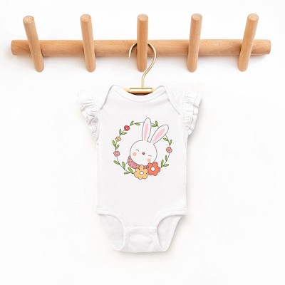 The Juniper Shop Easter Bunny Flower Wreath Baby Flutter Sleeve Bodysuit