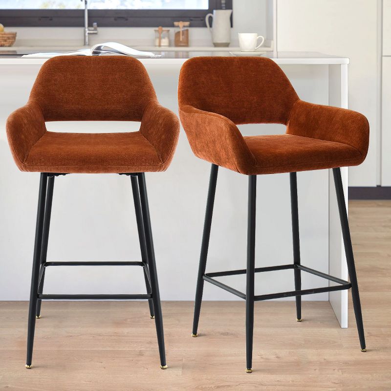 William 24" Counter Height Bar Stools Set of 2 with Back, Velvet Upholstered Bar Stools For Kitchen Island-The Pop Maison, 1 of 10