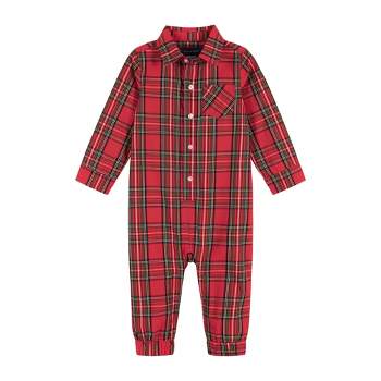 Andy & Evan  Infant  Boys Red Holiday Plaid Flannel Romper.