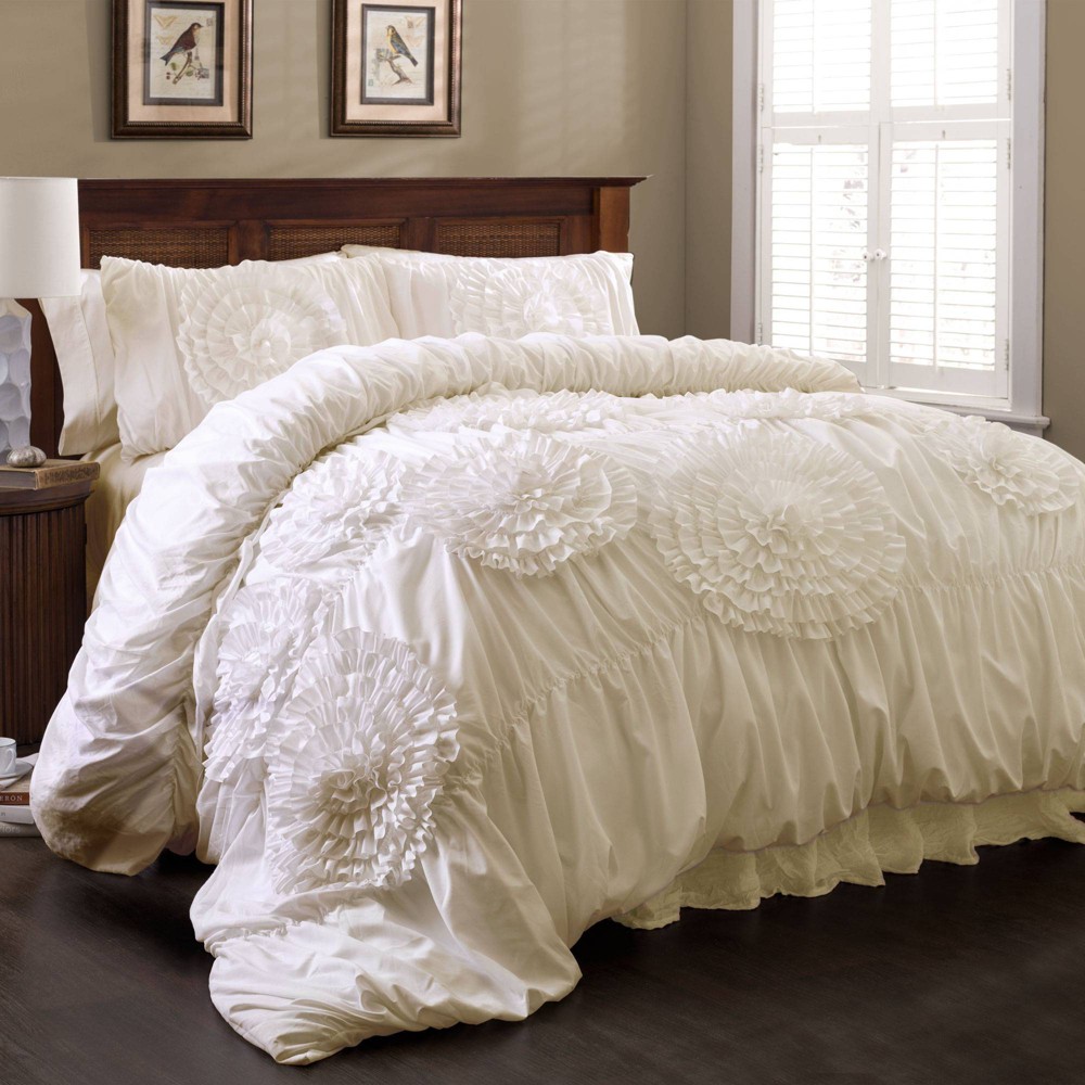 Photos - Duvet 3pc Queen Serena Comforter Set Ivory - Lush Décor