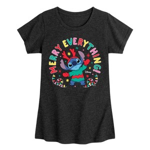 Girls' - Lilo and Stitch - Christmas Merry Everything Fitted Short Sleeve Graphic T-Shirt - 1 of 4