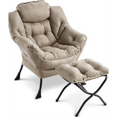 GustoWave Lazy Chair with Ottoman, Modern Lounge Accent Chairs with Footrest, Armrest, Side Pocket, Reading Cozy Lounge Sofa Chair for Living Room