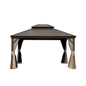 PAGED 10'X12' Hardtop Outdoor Canopies and Gazebos with Galvanized Steel Double Canopy for Patios Deck Backyard, Curtains and Netting, Brown - 1 of 4