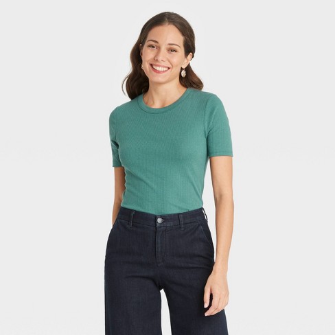 forhåndsvisning ledelse retfærdig Women's Short Sleeve Ribbed T-shirt - A New Day™ Light Green S : Target