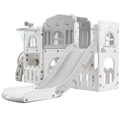 homfan 8-in-1 Toddler Playset w/ Slide, Climber & Basketball Hoop - Indoor/Outdoor Playground for Ages 1-3