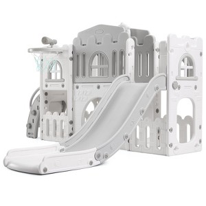 homfan 8-in-1 Toddler Playset w/ Slide, Climber & Basketball Hoop - Indoor/Outdoor Playground for Ages 1-3 - 1 of 4