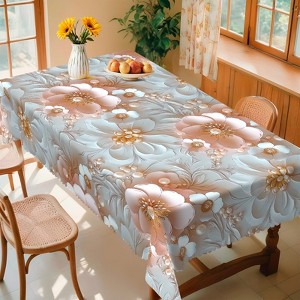 LOVEVOOK Washable Round Flower Tablecloth, Rectangle Floral Table Cover for Party Picnic Dinner Christmas Decor Indoor and Outdoor - 1 of 4