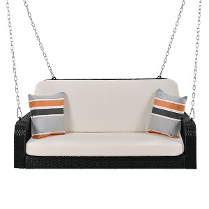 NicBex 2-Seat Wicker Hanging Porch Swing with Chains,Cushion and 2 Pillow for Patio Bedroom Porch Garden - 1 of 4