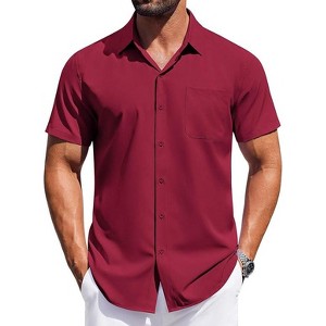 COOFANDY Mens Short Sleeve Dress Shirts Button Down Shirts Regular Fit Business Casual Shirt with Pocket - 1 of 4