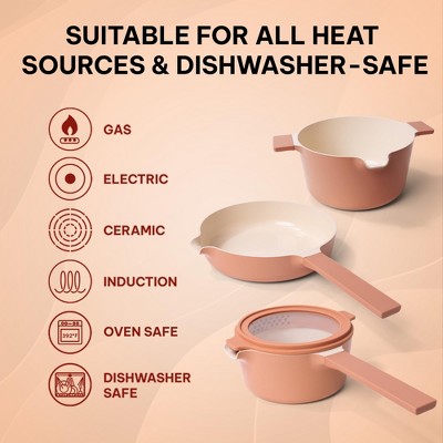 Alva 5-in-1 Peach Ceramic Nonstick Cookware Set