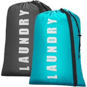 2 Pack Large 24" x 36" Travel Laundry Bags, Cyan + Gray Dirty Clothes Organizers for Camping - 1 of 4
