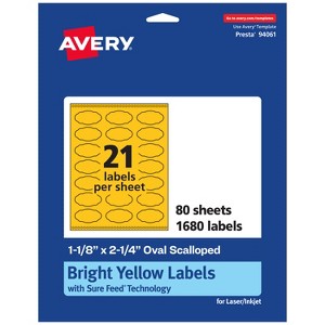 Avery Bright Yellow Paper Labels, 1-1/8" x 2-1/4" Oval Scalloped - 1 of 4