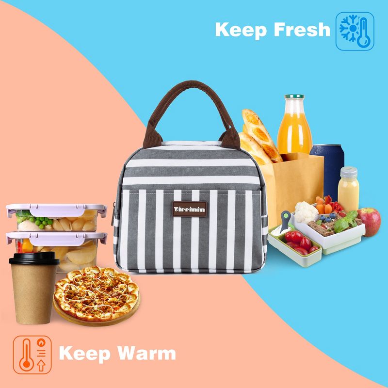 Tirrinia Lunch Bags for Women Men, Cute Insulated Lunch Tote Bag, Fashionable Lunch Box for Adult, Reusable Large Cooler Lunch Bag - Blue Leaf, 3 of 9