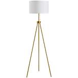 HOMCOM 59.75" Tripod Floor Lamp with Pull Chain Standing, Fabric Lampshade E26 Lamp Holder Steel for Living Room, Bedroom, Office