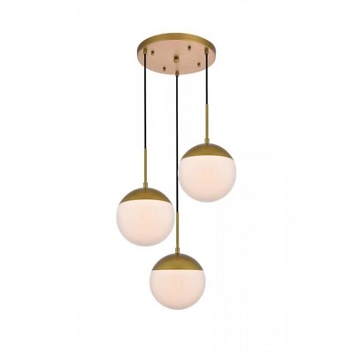 Elegant Lighting Eclipse 3 Lights Brass Pendant With Frosted White Glass