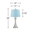 360 Lighting Gerson Modern Table Lamps 24" High Set of 2 Brushed Nickel Silver LED Blue Hardback Drum Shade for Bedroom Living Room Bedside Nightstand - 4 of 4